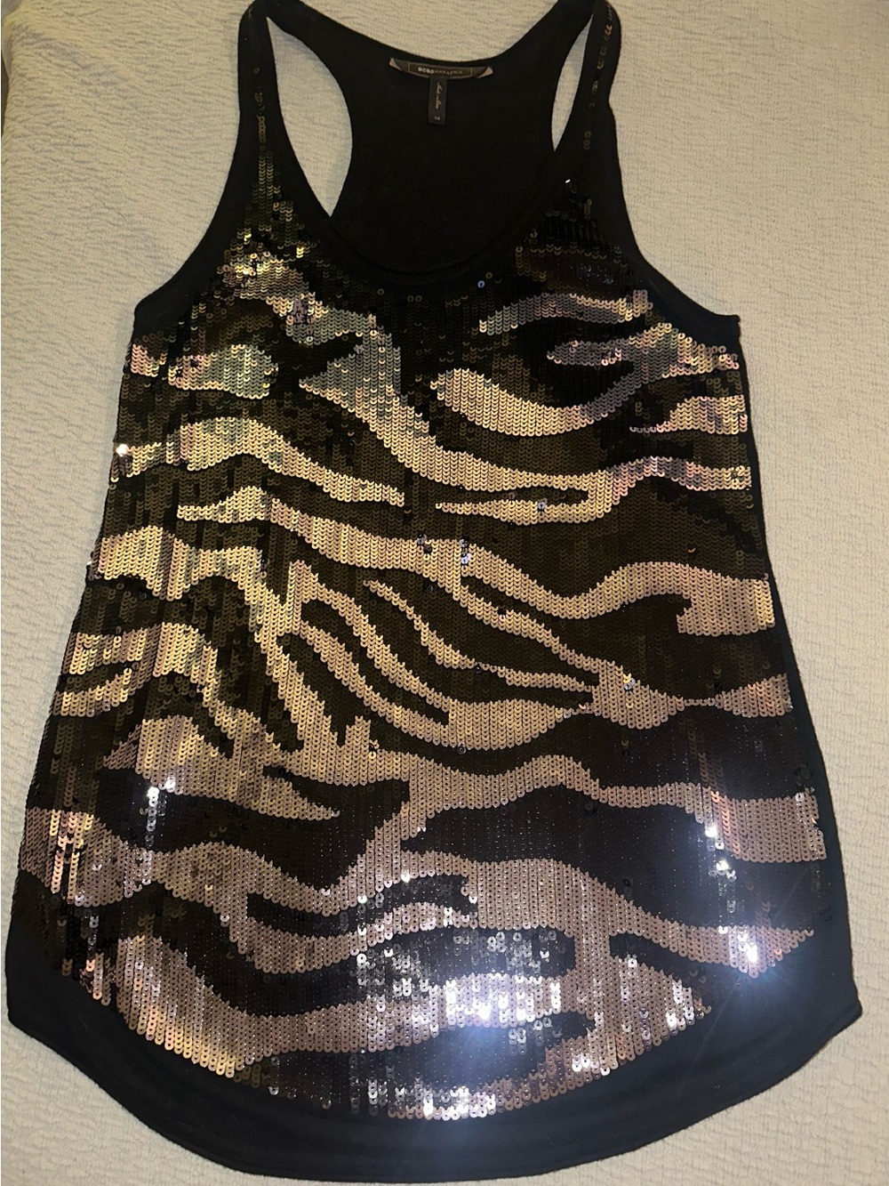 BCBGMaxAzria Black Sequin Zebra Tank Top